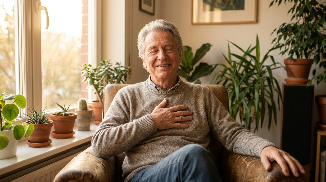 Calm older man at home